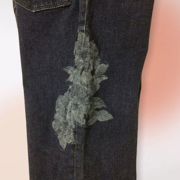 Massimo Duti High Rise Dark Wash Embroidered Frayed Hem Ankle Jeans Size 4 - Picture 7 of 11